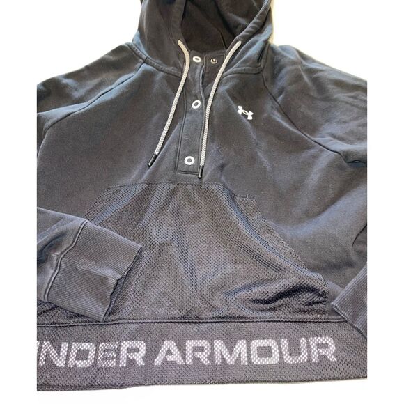 Under Armour Women’s UA Rival Cropped Mesh Hoodie Blk Size XS Drawstrings Logo ￼ - Picture 1 of 5